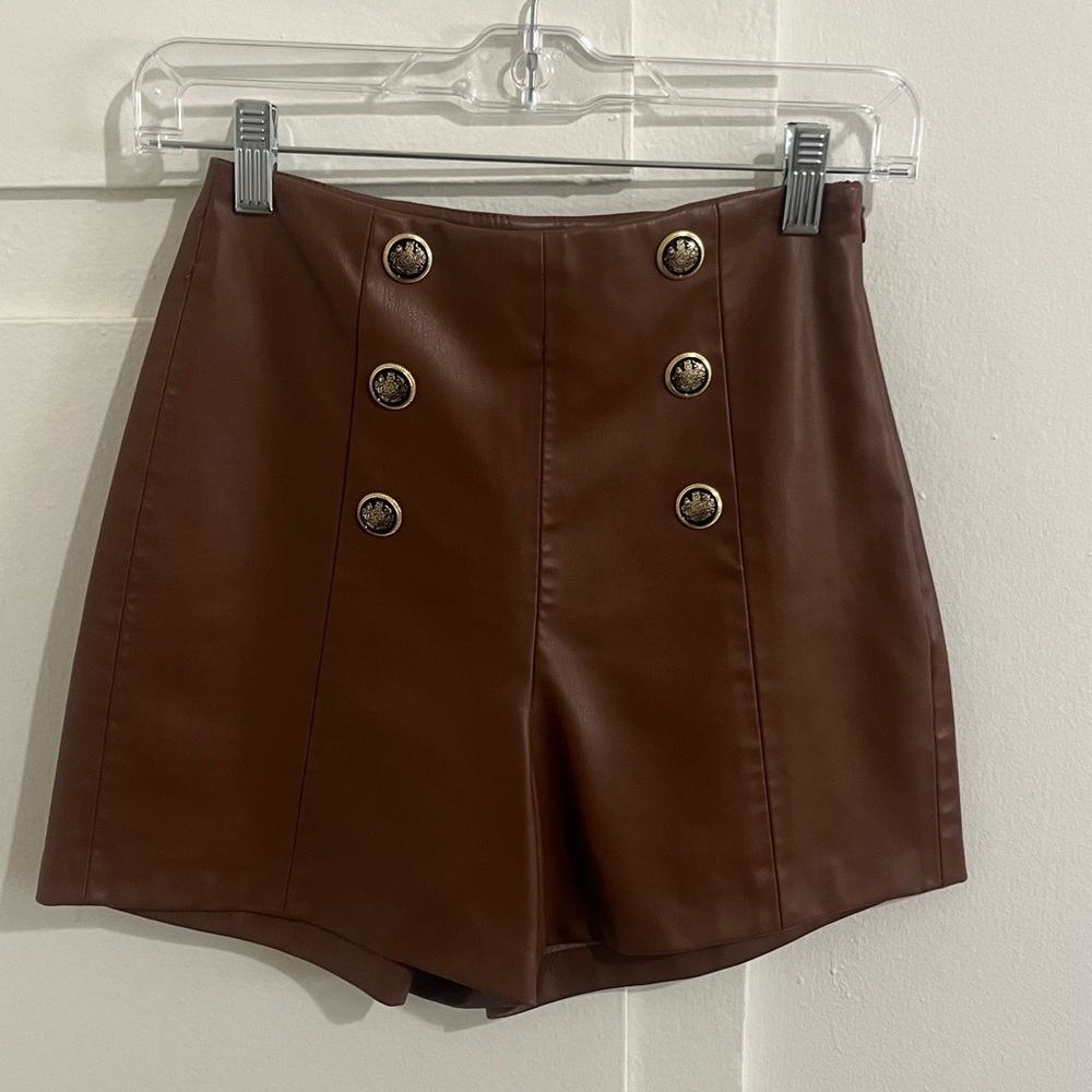 Faux leather brown shorts